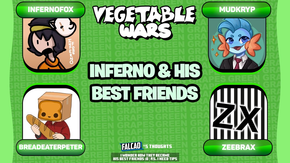 A Fox, A Mudkip, A Zeebra, and a slice of bread walk into a bar, I don't know how to finish one but hey we got the best and worst player!

Introducing the Inferno &amp; His Best Friends!!!
<a href="/infernofox1234/">Inferno</a> <a href="/MudKryp/">MudKryp</a> <a href="/BreadEaterPeter/">BreadEaterPeter</a> <a href="/ZeebraX_/">ZeebraX_</a>