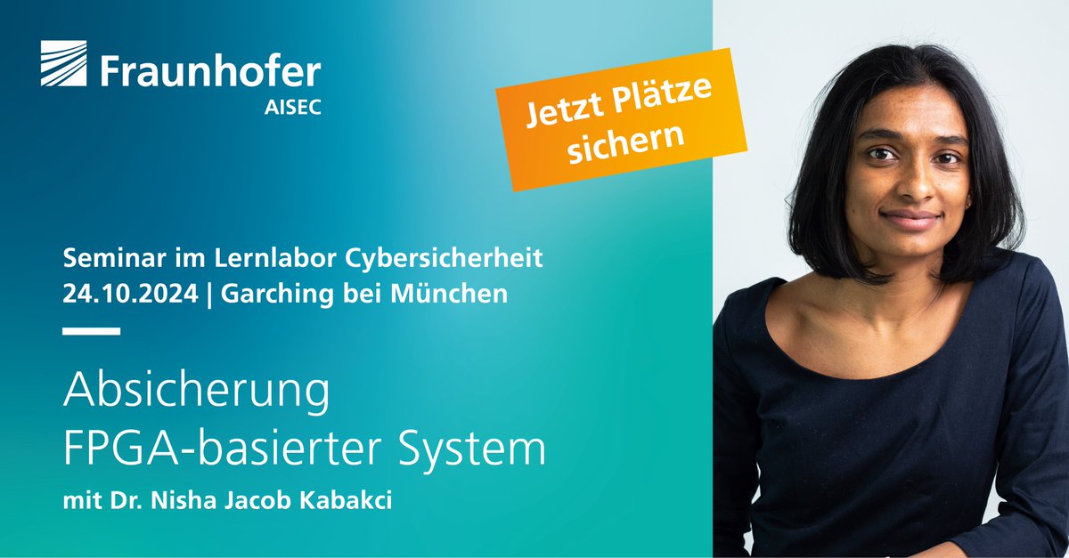 FraunhoferAISEC's tweet image. #Cybersicherheit für FPGA-basierte Systeme!
Im Seminar »Absicherung FPGA-basierter Systeme« von @fraunhofer_edu werden Sie zum Experten für #HardwareSecurity. Dr. Nisha Jacob Kabakci zeigt Ihnen alle Sicherheitsfeatures der flexiblen Hardwarebausteine: cybersicherheit.fraunhofer.de/de/kursangebot…
