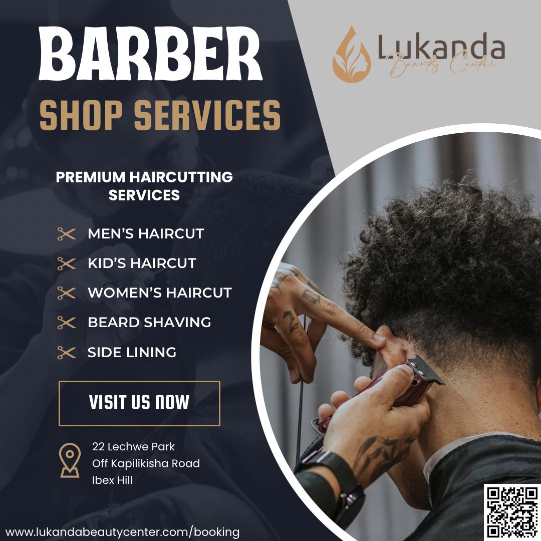 You don’t need an appointment for barbershop services at Lukanda, but it helps. Give us a call anytime to set one up. You can book an appointment by WhatsApp +260 97 5596074, online on our website at lukandabeautycenter.com/booking or in Store.