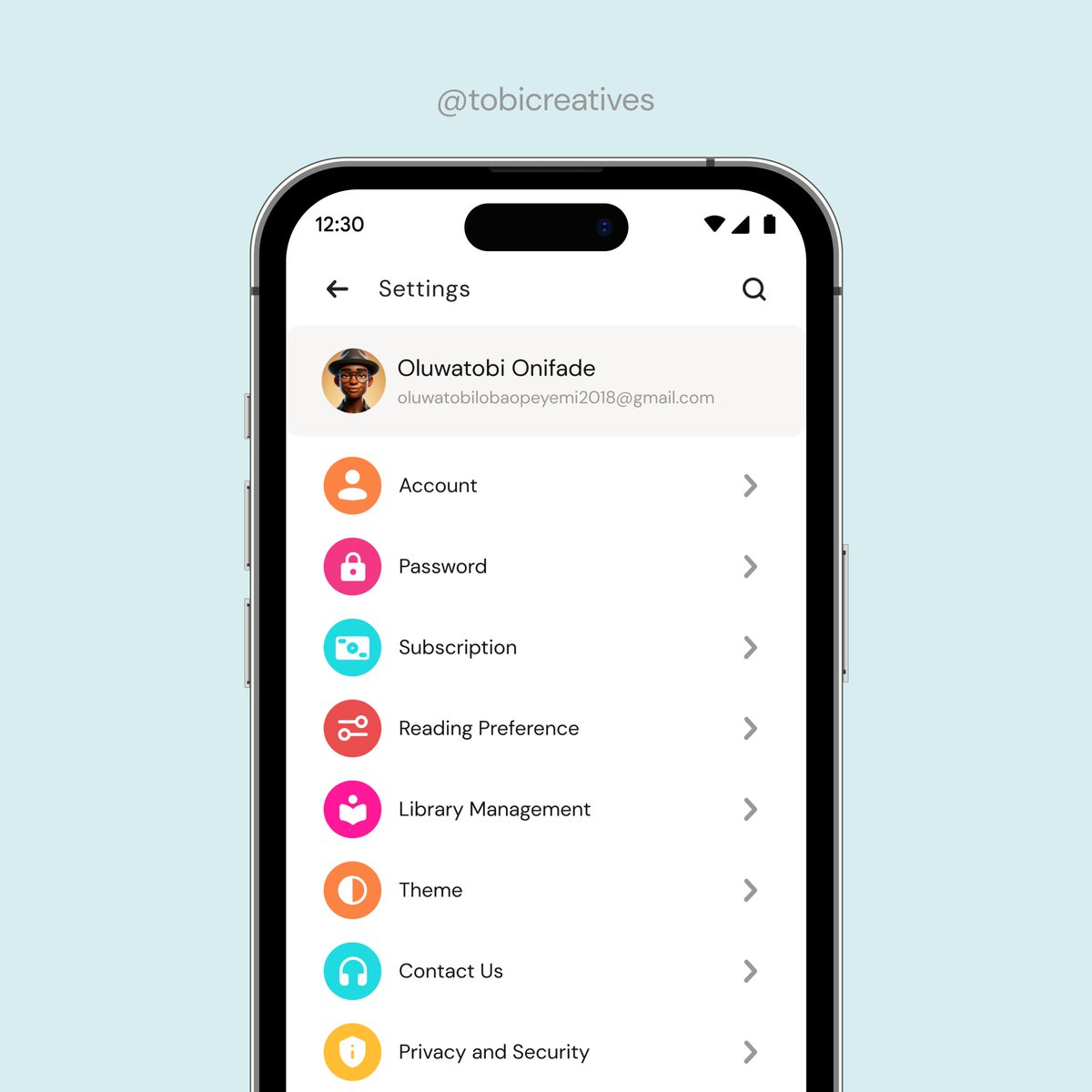 tobicreatives's tweet image. Hi Everyone 👋😀
Day 13 Book App UI/UX Design : Settings page 🛠️📚

Created a simple, intuitive settings page for a personalized reading experience. 
What feature is essential for you?

@stephanieorkuma @victorfatanmi 
#UIDesign #BookApp #UXDesign #UIUX #DailyUI #figma #UX #UXUI