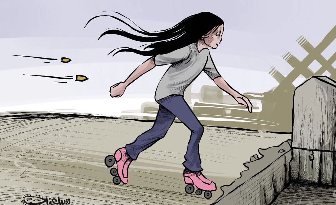 Le fait qu’Israël a tué une petite fille qui était en rollers roses et que malgré les images, ça n’a pas ému plus que ça, démontre qu’il y a quelque chose qui bloque l’empathie, une identification à l’autre qui ne se fait pas.

Dessin de <a href="/Sabaaneh/">Mohammad Sabaaneh</a>