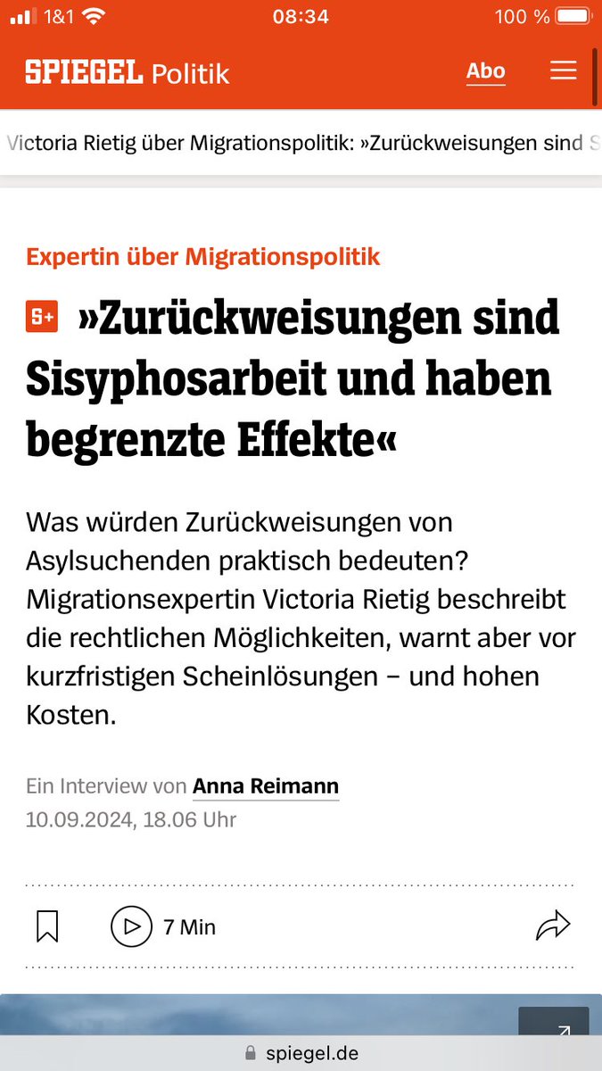VRietig's tweet image. Nach dem Scheitern des #Migrationsgipfel: Mein ausführliches Interview mit @derspiegel über #Zurückweisungen an 🇩🇪Grenzen, Kosten und Nutzen von #Grenzkontrollen und die dringend nötige Doppelstrategie zur Reduktion irregulärer Migration. spiegel.de/politik/deutsc…