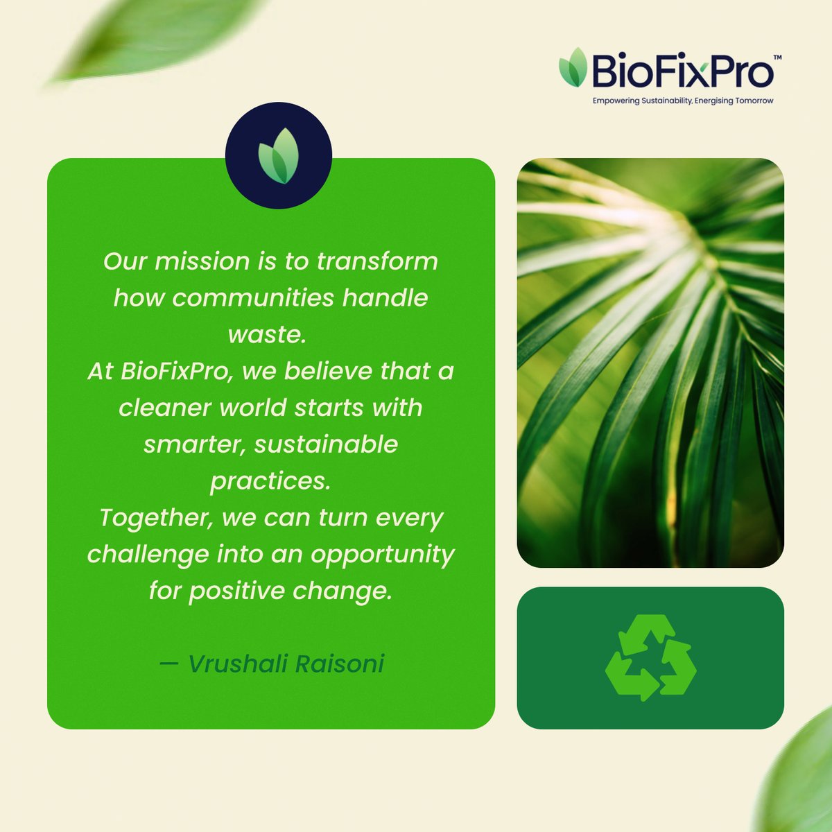 BioFixPro's tweet image. Our commitment to a greener planet starts with leadership that drives innovation in waste management. At BioFixPro, we&apos;re not just managing waste; we&apos;re reshaping how it&apos;s done. With our comprehensive services and a passion for sustainability, we aim to create a cleaner world.