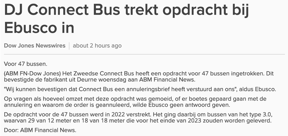 ArendJanKamp's tweet image. Ai, gisteren zei ik in #BNR beurs nog (hier de link  bnr.nl/podcast/beurs/…) als de klanten maar niet weglopen bij #Ebusco en toeleveranciers geen cash &amp;amp; carry eisen.
En nu, meteen ook 47 stuks en dan niet zeggen hoeveel omzet dit kost. Zo wordt het 'm niet Ebusco...