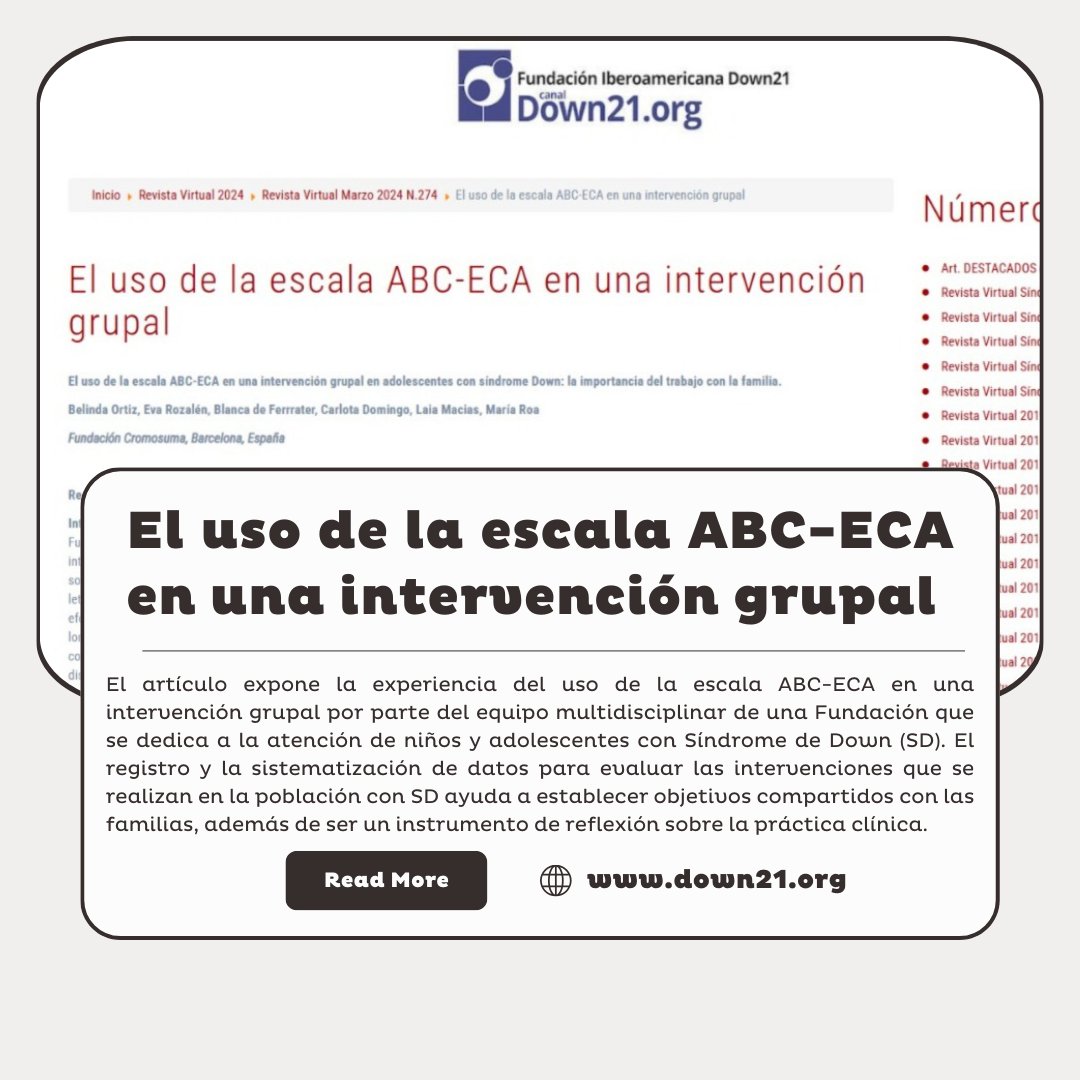 ¿Por qué intervención grupal? 🔍 La escala ABC-ECA muestra la mejoría en las personas con SD y sus familias.

Per què intervenció grupal? 🔍 La escala ABC-ECA mostra la millora de les persones amb la SD i amb les seves famílies.

<a href="/Down21/">Canal Down21</a>

ow.ly/wAiS50Tf9Fv