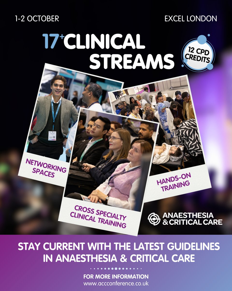 👩‍⚕️👨‍⚕️ Join us at Anaesthesia &amp; Critical Care on 1-2 October at ExCeL London! Explore over 17 clinical streams including #EmergencyMedicine, #RespiratoryMedicine, #PerioperativeMedicine, #Cardiology, #CriticalCare, and much more.

View Full Programme👇
eu1.hubs.ly/H0c65kF0