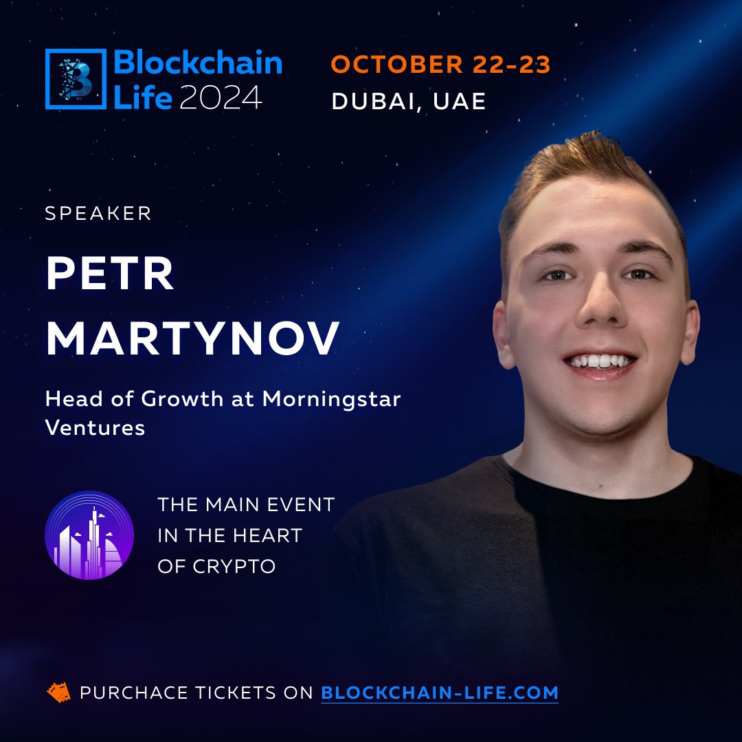 Petr Martynov takes the stage at Blockchain Life 2024 in Dubai  @petr_martynov, The Head of Growth at @Morningstar_VC shares his insights  in just 2 months. Over 10,000 attendees from 120+ countries join