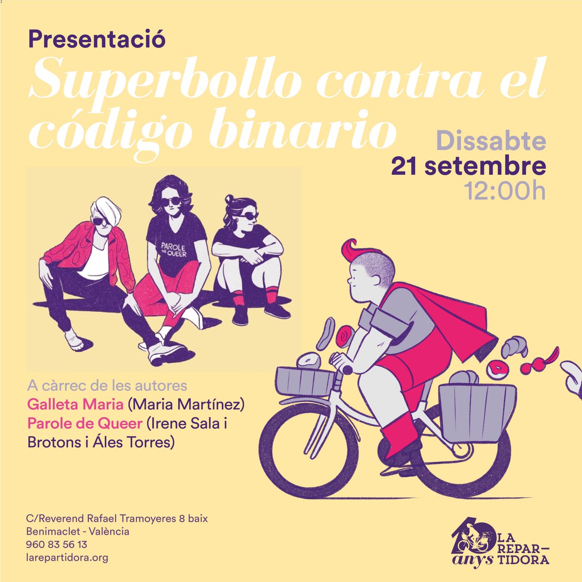 Galletamaria i <a href="/paroledequeer/">Parole de Queer</a> ens presenten el 2n volum de Superbollo (@KaoticaLibros ) 
Ara, aquesta heroïna que desafia tots els clitxés s'enfronta al binarisme acompanyada de les seues bolleres i feministes de confiança, amb alguna aparició estel·lar i tot🌟
Dissabte 21!