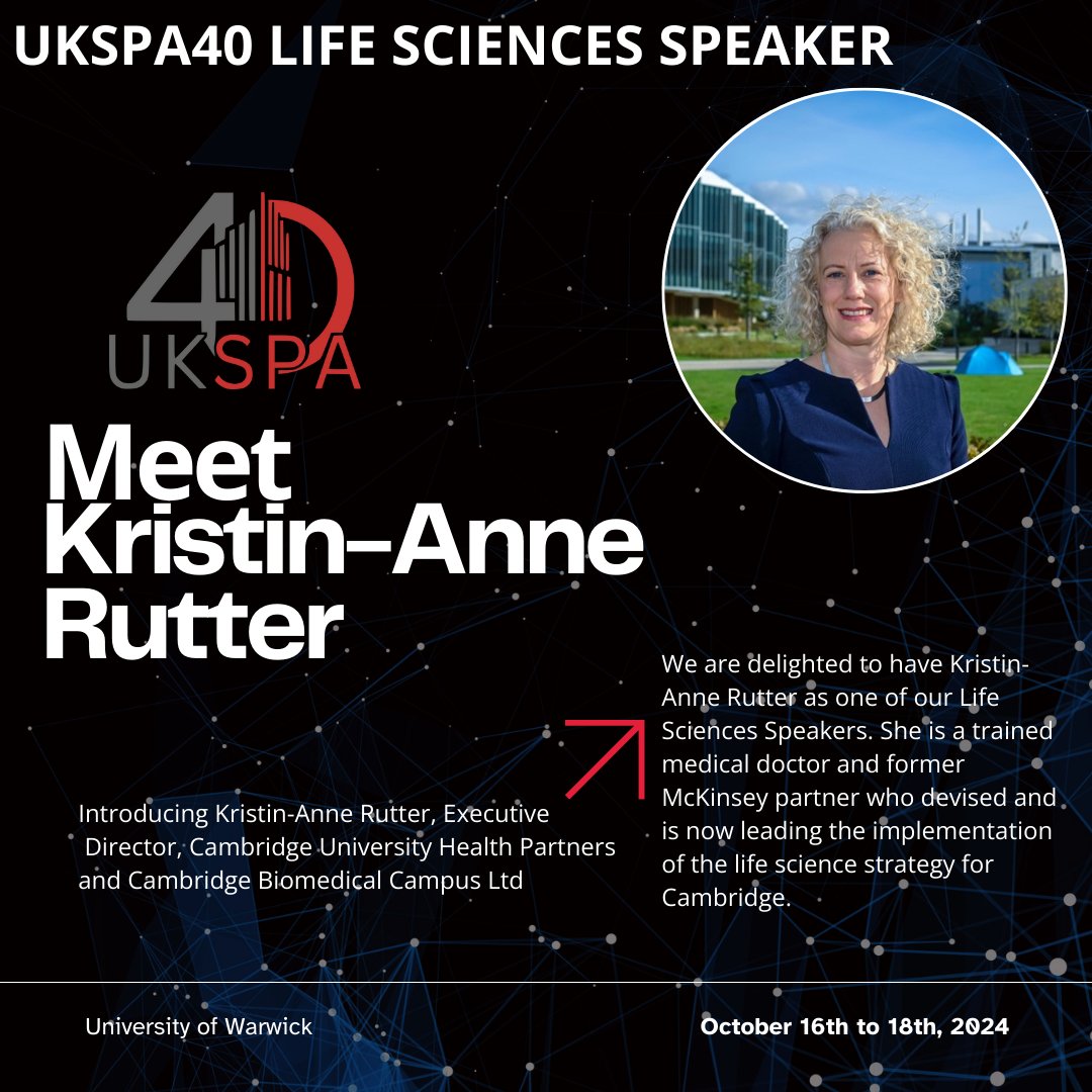 Welcome Kristin Anne Rutter, Executive Director, <a href="/CUHPartners/">CUHP</a>  to the forthcoming <a href="/UKSPA/">UKSPA</a>  Anniversary Conference, <a href="/uniofwarwick/">University of Warwick</a>, 16-18 Oct. Find out more-ukspa.org.uk/ukspa40/ #UKSPA40 #lifesciences #biotech #scienceparks #innovation #research #development
