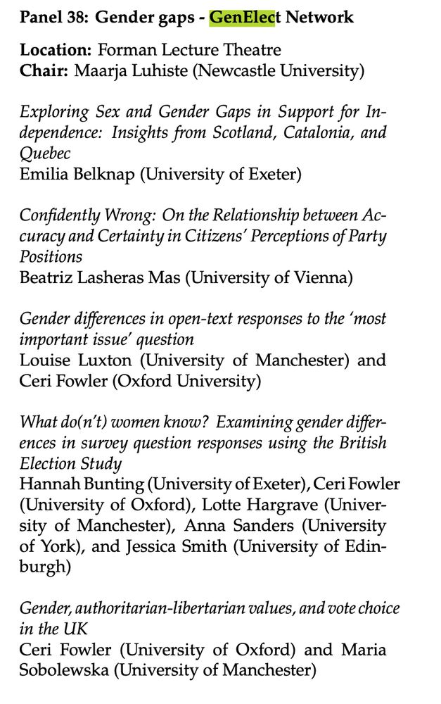 Heading to #EPOP24? 
Make sure to come to our panel on Gender Gaps on Friday at 3:15pm.  

Hear all about gender gaps in women's survey responses, independence support, vote choices and perceptions of parties. See you there!
