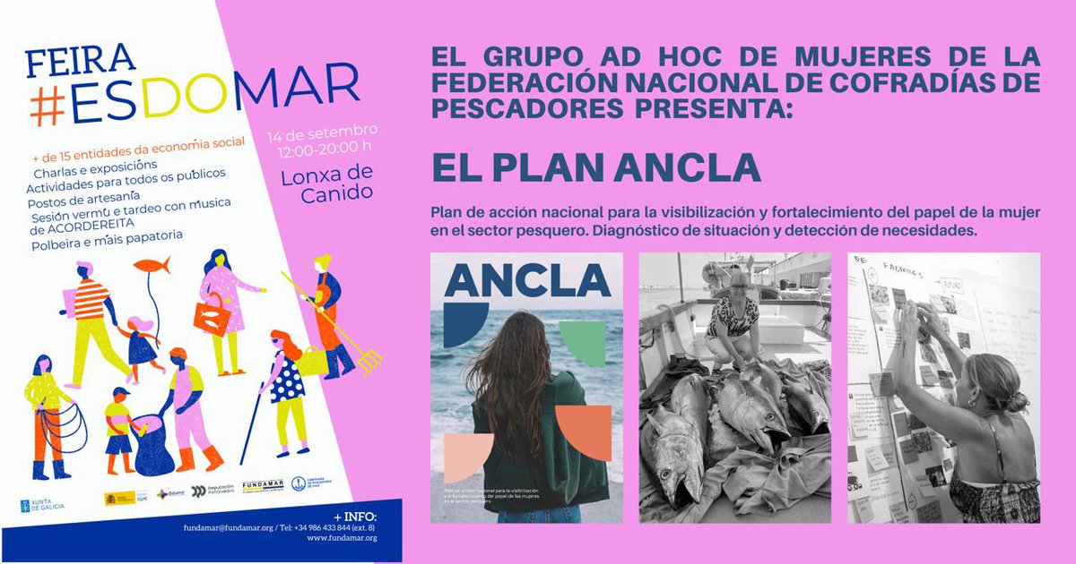 Este fin de semana estaremos en Vigo en la Feria #ESDOMAR junto con más de 15 entidades de la Economía Social. 
Nuestro Grupo Ad Hoc de Mujeres presentará el #PlanANCLA.
Evento liderado por la Fundación Fundamar.

Descarga el programa y participa! 👇🏼

fundamar.org/wp-content/upl…