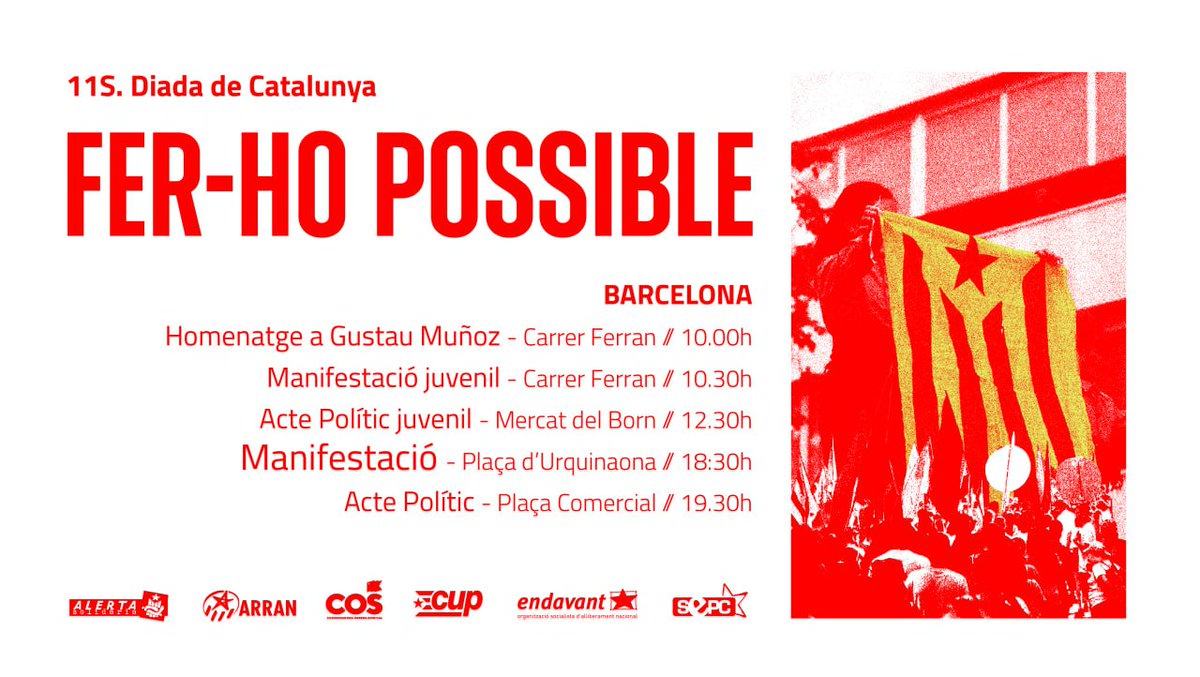 ✪  FER-HO POSSIBLE!  ✪  

11 de setembre, Diada nacional de Catalunya  
#11S2024 ✊

A Barcelona ens veiem als carrers!