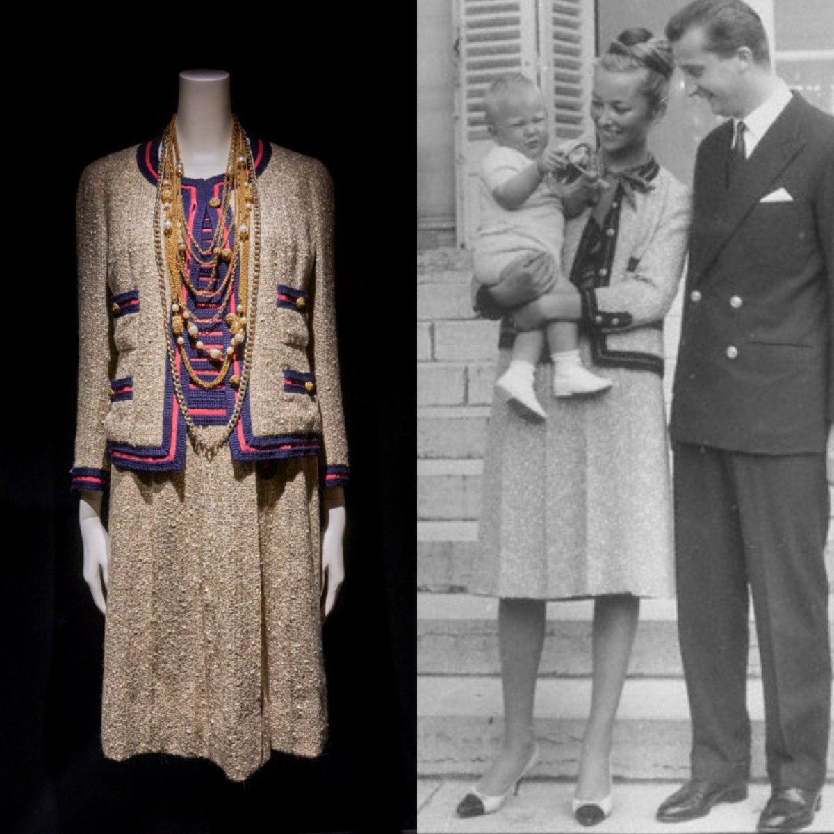 Victoria Haddock (@vickyhaddock) on Twitter photo Queen Paola of Belgium was born #OnThisDay in 1937. She wore this classic Chanel suit, made from beige tweed decorated with navy-blue edging, crocheted onto strips of red silk, in photographs to mark the first birthday of her eldest son in 1961. <a href="/MoMuAntwerp/">MoMuAntwerp</a> #FashionHistory Queen Paola of Belgium was born #OnThisDay in 1937. She wore this classic Chanel suit, made from beige tweed decorated with navy-blue edging, crocheted onto strips of red silk, in photographs to mark the first birthday of her eldest son in 1961. <a href="/MoMuAntwerp/">MoMuAntwerp</a> #FashionHistory
