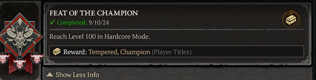 100 HC done. I wish I had done this sooner, super fun and refreshing. Huge thanks to <a href="/hobsonofski/">Hobsonofski</a> for giving me some great pieces to help (died with some of them at 87 lol)