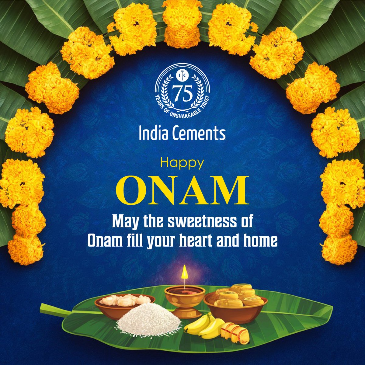 Onam Ashamsakal!

Wishing you a festive Onam filled with vibrant colors, delicious Sadhya, and joyful moments with loved ones.

May the essence of Onam bring happiness and prosperity to your life.

#OnamCelebrations #HappyOnam #IndiaCements