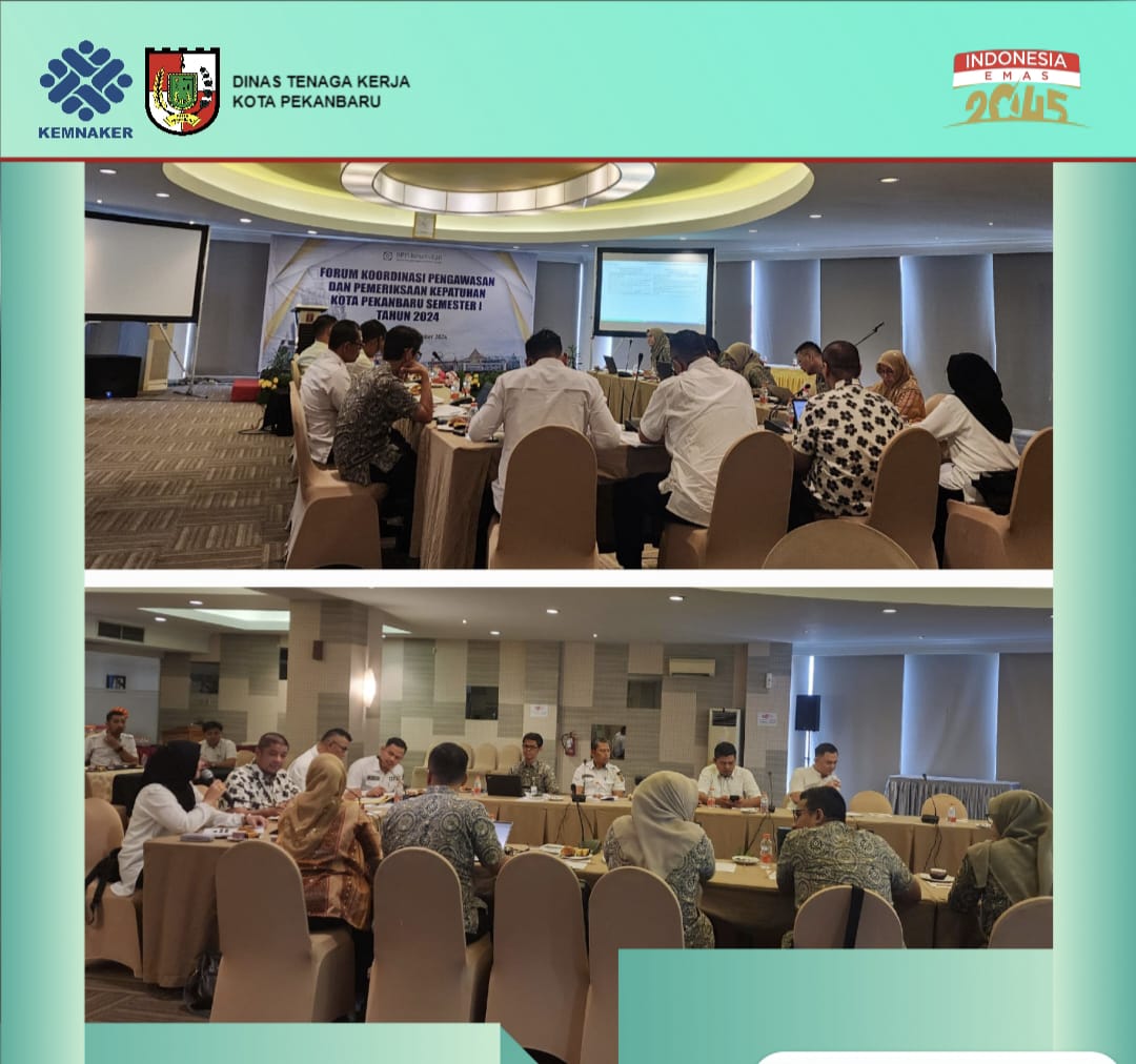 DisnakerPku's tweet photo. Kepala Dinas Tenaga Kerja Kota Pekanbaru, dalam hal ini diwakilkan oleh Sekretaris Dinas ibu Yunilawati, S.STP.,https://t.co/eO0FIUhDrJ  beserta tim mengikuti Rapat Forum Koordinasi Pengawasan dan Pemeriksaan Kepatuhan Kota Pku hari Rabu, 11 September 2024 di Hotel Pangeran https://t.co/rwcyA29zI2