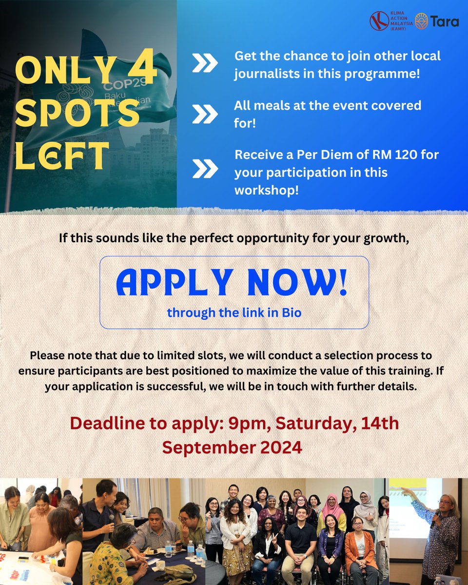 ➡️ ➡️ ➡️ Apply here: bit.ly/LensaIklimCOP — a brief selection process will ensure participants are best positioned to benefit from the training. Deadline to apply is 14 September 2024 (Saturday) 9pm.