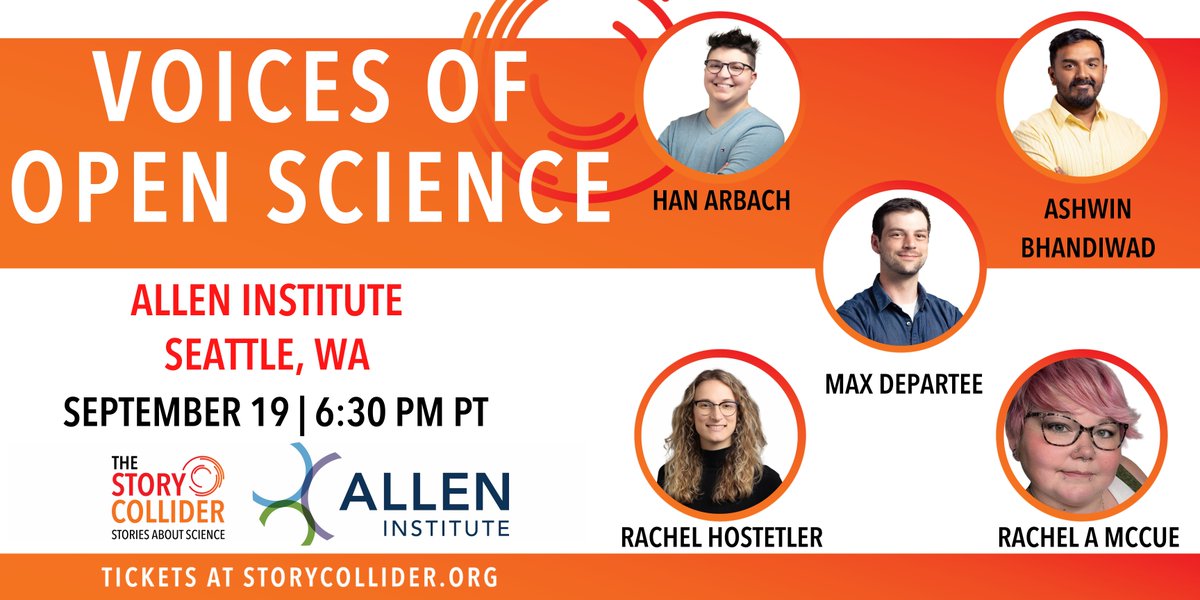 📣NEXT WEEK! Join us <a href="/AllenInstitute/">Allen Institute</a> for a night of storytelling that take you behind the scenes of Allen Institute science with <a href="/han_arbach/">Han McDonald PhD</a>, Ashwin Bhandiwad, Max DePartee, Rachel Hostetler &amp; Rachel A McCue. 🎟️ Livestream &amp; in-person tickets: ow.ly/skvC50Tannm