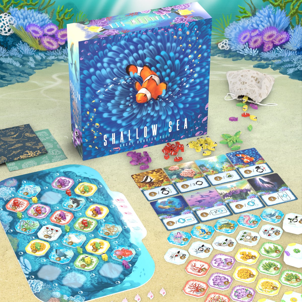 We are excited to introduce our upcoming board game, Shallow Sea!
Following our nature-themed games set in the Serengeti and the Amazon Jungle, Shallow Sea is inspired by the Great Barrier Reef in Australia.
kickstarter.com/projects/badco…