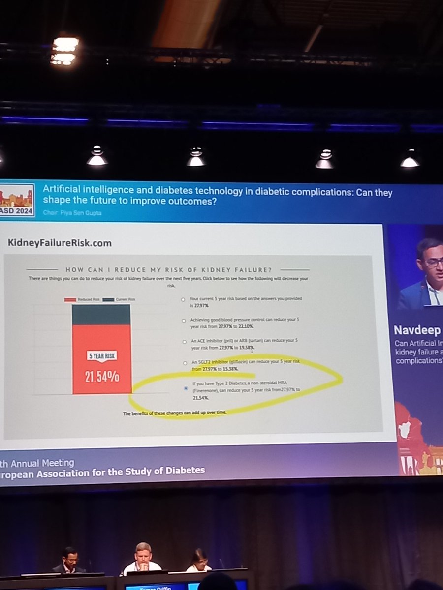Dr. Navdeep talking about using Machine Learning for predicting kidney failure with diabetes.

They have a risk calculator up at 
Kidneyfailurerisk.com 

#dedocvoices #EASD2024 #type2diabetes