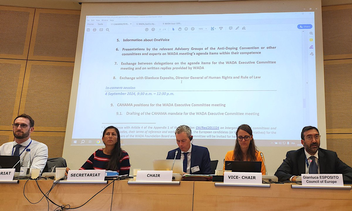 Outcomes of the 6⃣5⃣th #CAHAMA meeting:

✅recommendations for the European representatives at <a href="/wada_ama/">WADA</a>'s governing bodies.
✅fruitful exchanges with <a href="/EU_Commission/">European Commission</a>, <a href="/iNADOantidoping/">iNADO</a> &amp; <a href="/usantidoping/">USADA</a>.

➡️ go.coe.int/hdY6L

Together for #goodgovernance &amp; #fairplay in sport!