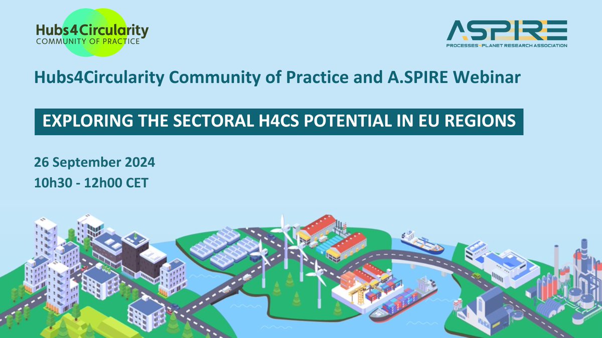 📢 Hubs4Circularity Community of Practice and A.SPIRE organise the webinar Exploring the Sectoral Hubs4Circularity Potential in EU Regions on📅26 September 2024. 
Do not miss out on the opportunity to explore #H4Cs in   #EU regions 🇪🇺
🔗events.teams.microsoft.com/event/b88b64e5…

<a href="/EUScienceInnov/">EU Science & Innovation 🇪🇺</a>