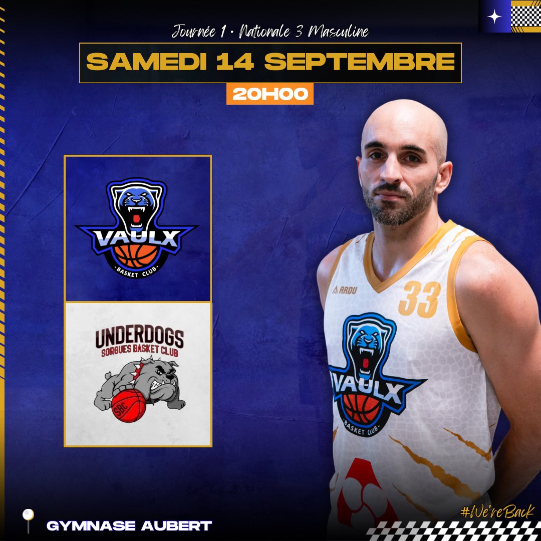 JOURNÉE 1 • NATIONALE 3 MASCULINE 
📆 Samedi 14 septembre 
⏰ 20h00
📍 Gymnase Aubert 
🥪 Buvette et Restauration 

#WeAreBack #EnsembleEnN3