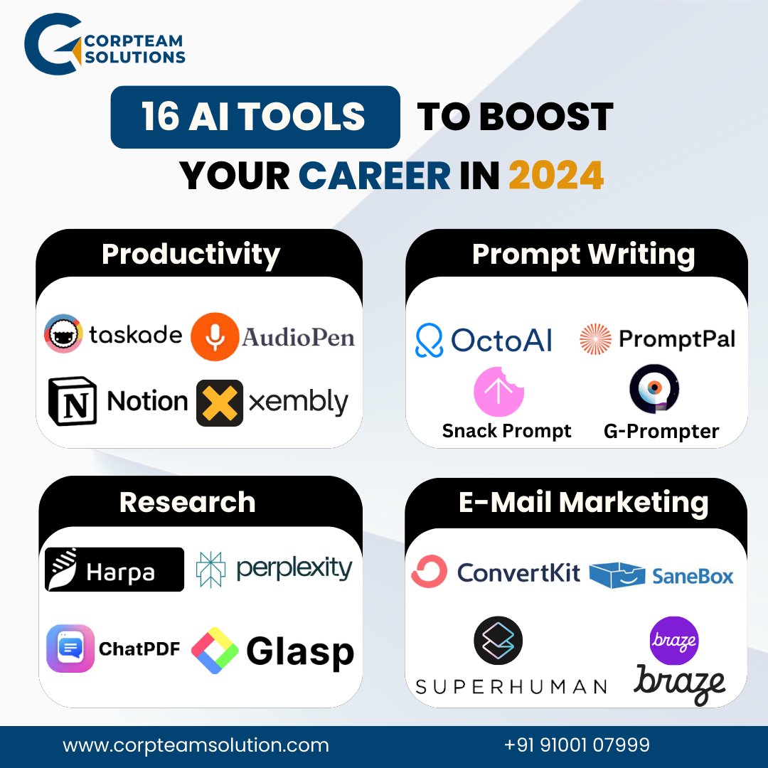 Corpteamdigital's tweet photo. π Boost Your Career with 16+ AI Tools in 2024 π
π Visit us at https://t.co/bUXwzS7h7F for more insights.
#AITools #CareerBoost #ProductivityHacks #DigitalTransformation #AIForBusiness #2024Tools #WorkSmart #Innovation #TechTrends #CorpTeamSolutions #DigitalMarketing https://t.co/T95unoZz5B