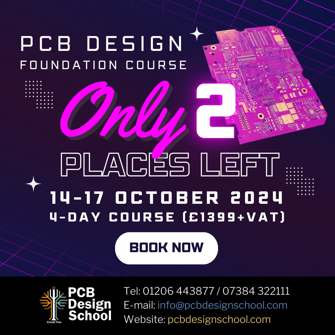 Only 2 places left for our October Foundation Course. Sign up now to secure your place!
Course details 👉pcbdesignschool.com/courses
Enrolment form 🔗bit.ly/pcbds-reg