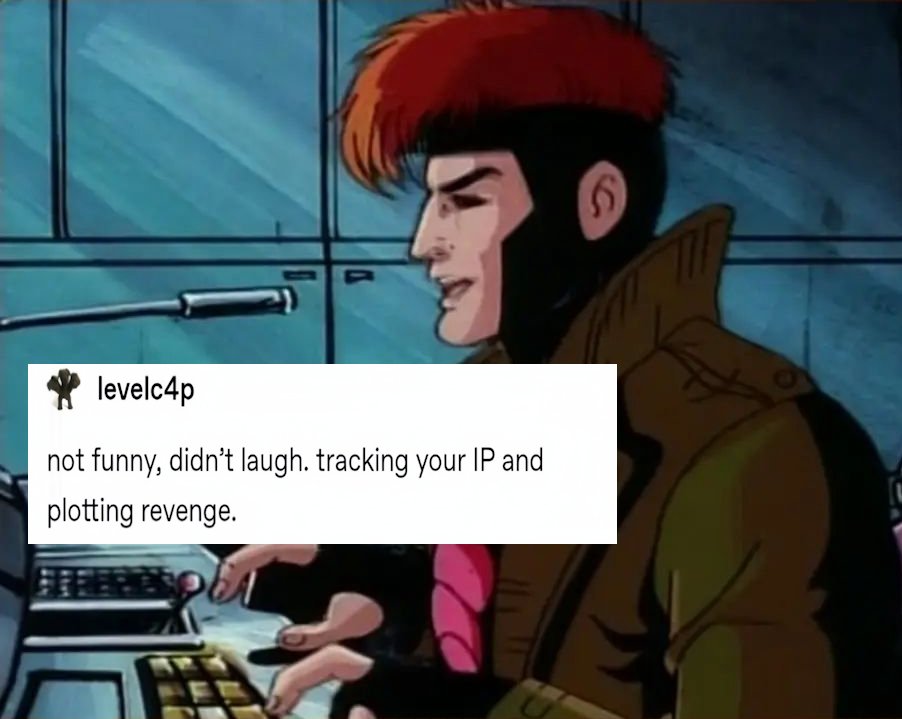 PunkerDuckie's tweet photo. This one is retaliation for @ cherryblader trolling me for the past couple days that she was gonna drop cursed ship images on instagram on my birthday and then posting something sweet. My anxiety. Jeessssuuss...

#gambit #xmenmeme #xmenmemes #plottingrevenge https://t.co/MxGhSBabhY