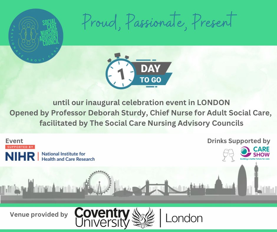The Outstanding Society (@outstandingscic) on Twitter photo We are counting down to our inaugural <a href="/SCNACsOffical/">SCNACs (Social Care Nursing Advisory Councils)</a> celebration event.
We'd like to thank <a href="/NIHRresearch/">National Institute for Health and Care Research</a> for supporting the event, <a href="/CareShow/">Care Show</a> for sponsoring the drinks reception and <a href="/covunilondon/">Coventry University London</a> for providing the beautiful venue. We are counting down to our inaugural <a href="/SCNACsOffical/">SCNACs (Social Care Nursing Advisory Councils)</a> celebration event.
We'd like to thank <a href="/NIHRresearch/">National Institute for Health and Care Research</a> for supporting the event, <a href="/CareShow/">Care Show</a> for sponsoring the drinks reception and <a href="/covunilondon/">Coventry University London</a> for providing the beautiful venue.