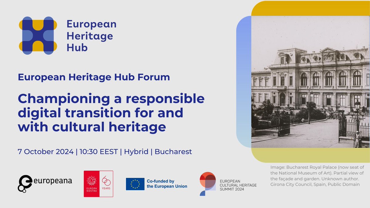 📅 On 7 October, join us at the 2nd Hub forum as we delve into the challenges and opportunities presented by the #DigitalTransition 💡 

 Meet us in Budapest or join online! Limited spots available - register today 👉 bit.ly/3MyXmyU
#EuropeanHeritageSummit