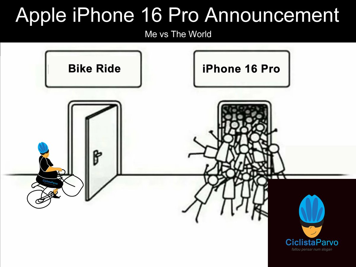 CiclistaParvo's tweet image. @Apple iPhone 16 Pro Announcement
Me vs The World

#humor #fun #ciclistaparvo #cycling #bikes #roadcycling #memes #cyclingmemes #ciclismo #bicicletas #roadbikes #mtb #gravel #btt #apple #iphone #iphone18pro #pressrelease #announcement #artificialintelligence