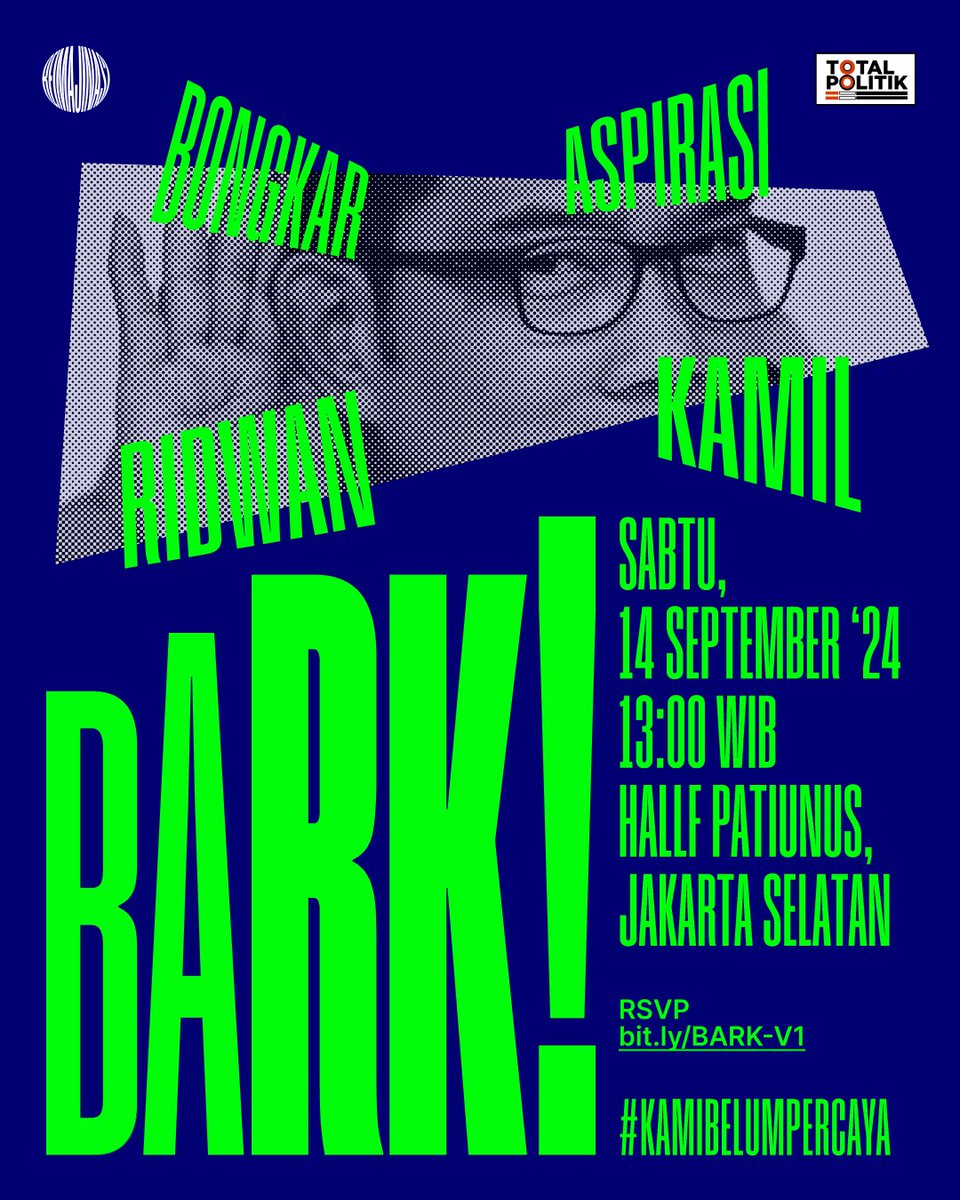 reimajinasi_id's tweet image. BARK!
Bongkar Aspirasi Ridwan Kamil

Mari datang dan sampaikan keresahanmu tentang segala hal. Atas situasi yang sedang tidak baik-baik saja, atas kota yang semakin berantakan, atas.. apa pun!

Kita bertemu, di:

📍: Hallf Patiunus, Jakarta Selatan
⏰: 13.00-selesai