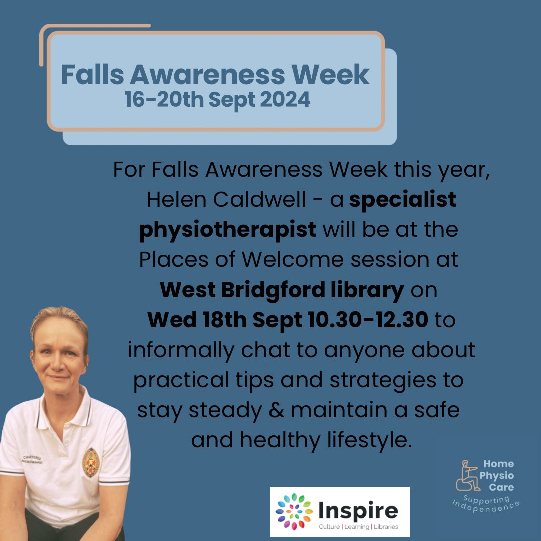 If you’re Nottingham based (or you have family who are and would be interested) I’ll be West Bridgford library on Wed 18th to informally chat all things falls! #FallsAwarenessWeek2024 #ThinkFalls #BeFallsPrepared