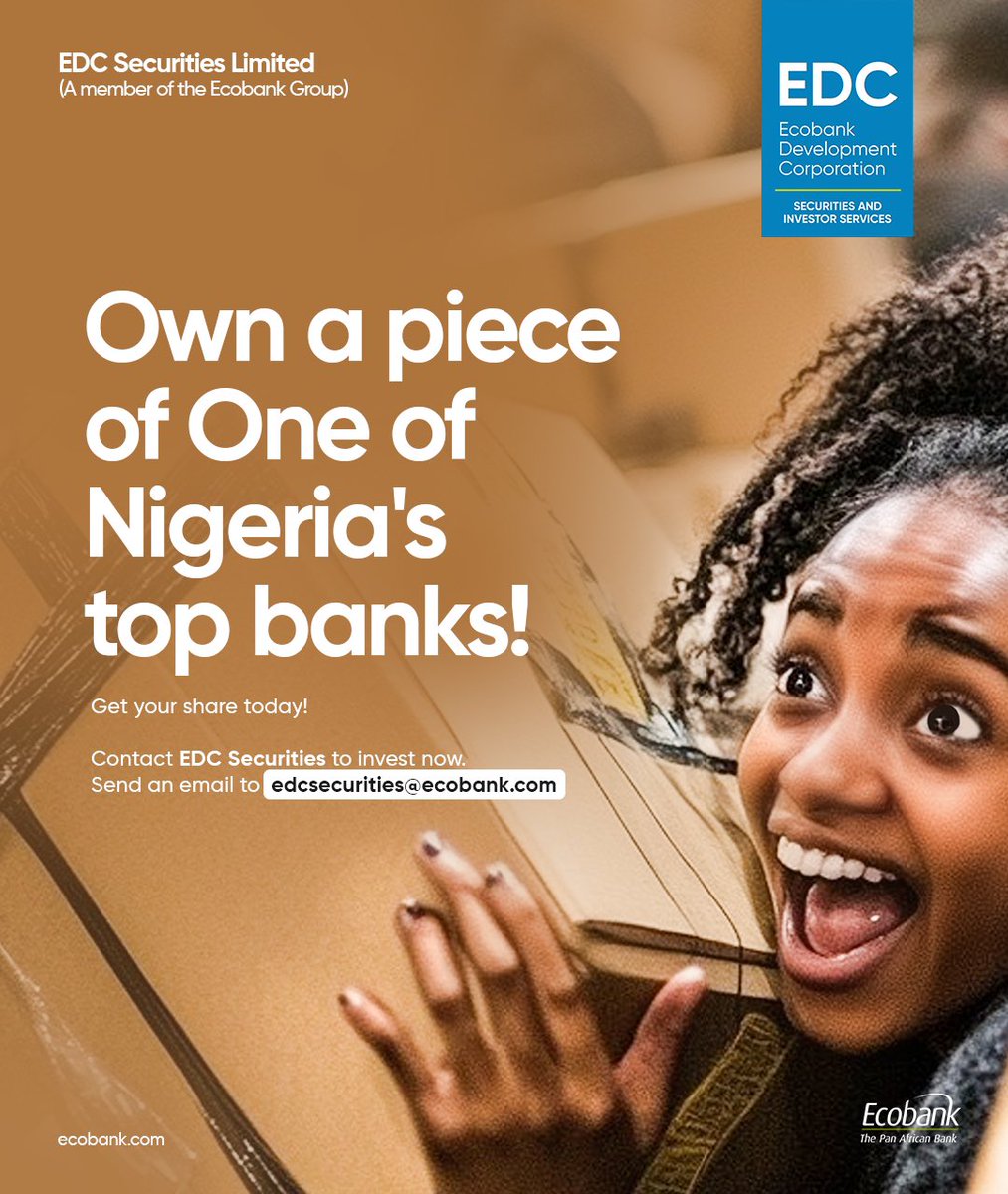 EcobankEdc's tweet photo. Bank on your future! 

Plan for your financial future by investing in leading banks through EDC Securities.

Contact us at edcsecurities@ecobank.com or via WhatsApp at 09155354940, or call 02012265368, 02012265361 to get started.

#StockSmart #EdcNigeria #ABetterWay #Ecobank https://t.co/gxJAgfvDhy