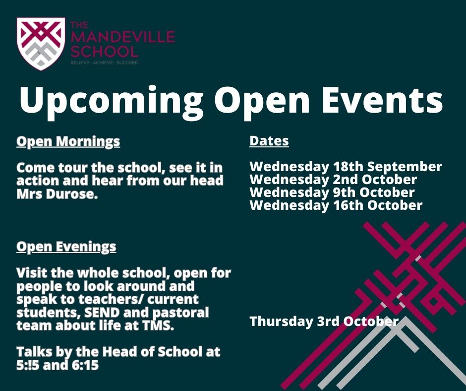 Calling all parents and prospective students!
There's no better way to learn more about Mandeville than attending one of our upcoming open events.
Coming to one of our open mornings? Let us know here: forms.gle/Sx4w2iUzWgWK7r…