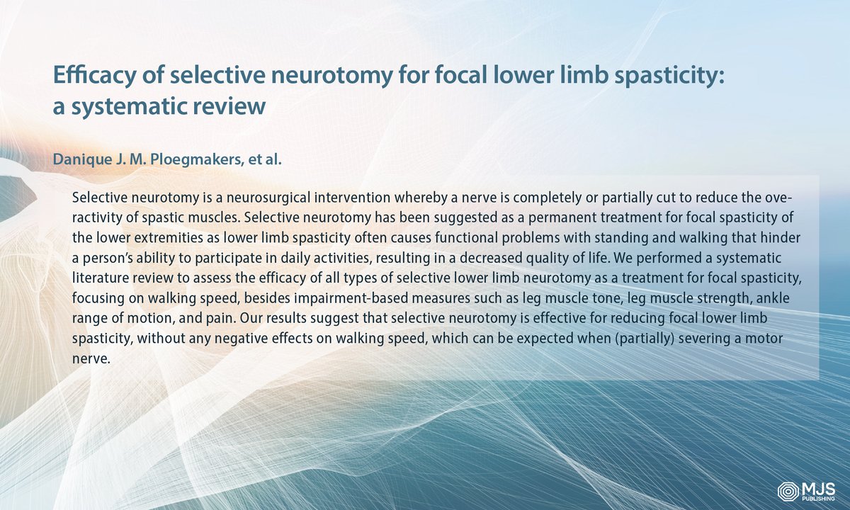 Efficacy of selective neurotomy for focal lower limb spasticity: a systematic review
Danique J. M. Ploegmakers, et al. 
#diabetesmellitus #exercise #mentalhealth #osteoarthritis #knee #physicalfunctionalperformance #qualityoflife #socialisolation
doi.org/10.2340/jrm.v5…