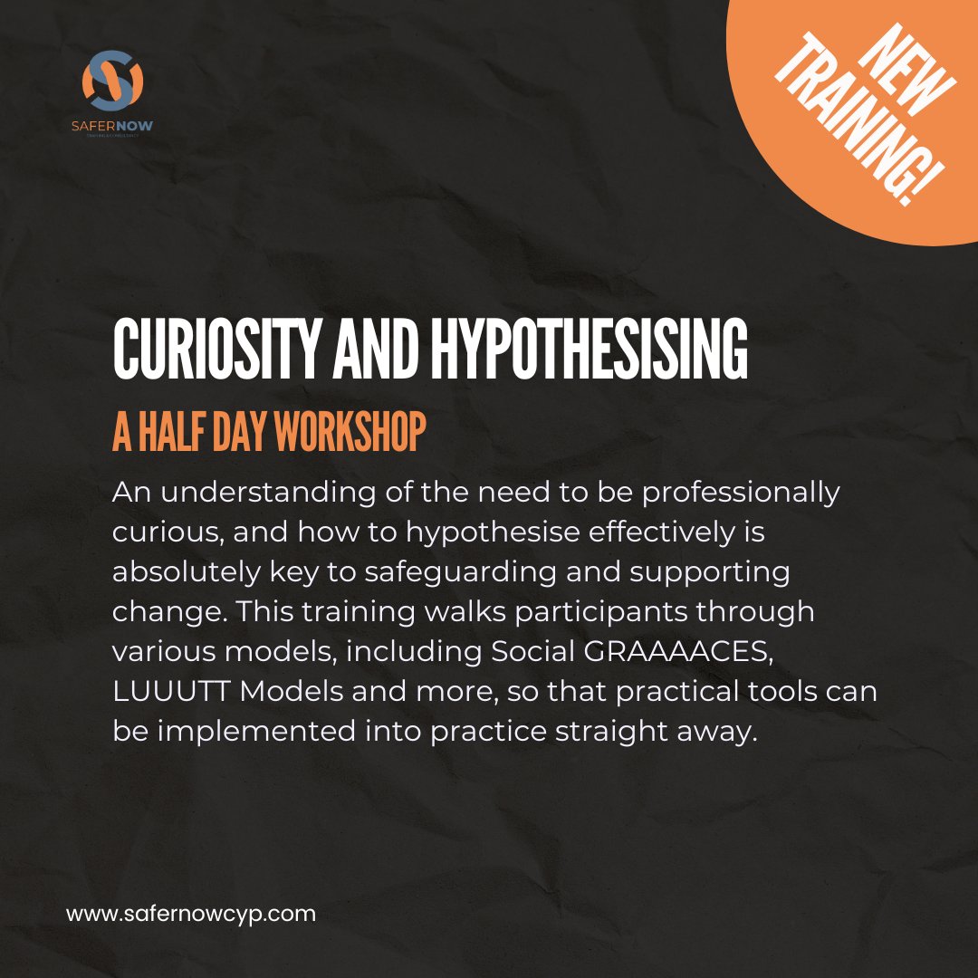 🌟 New Training Alert! 🌟
Curiosity and Hypothesising
📅 Duration: Half Day

Being professionally curious and effectively hypothesising are crucial for supporting meaningful change. Our workshop delves into essential models like Social GRAAAACES and LUUUTT, providing practical