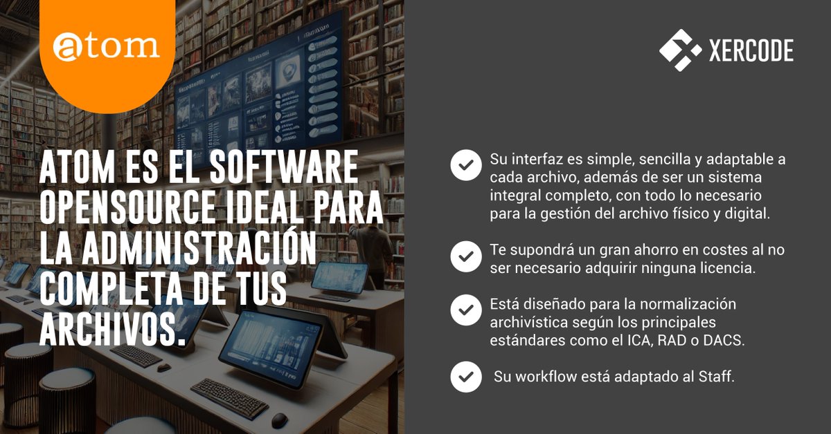 xercode's tweet photo. #AtoM es el software ideal para la administración completa de tus archivos. En #Xercode aprovechamos al máximo sus capacidades, presentando una solución en la nube que se adapta perfectamente a las necesidades específicas de tu archivo.
¡Contáctanos! 🔗 https://t.co/r6hI93cf8W https://t.co/jQsQrX9drt