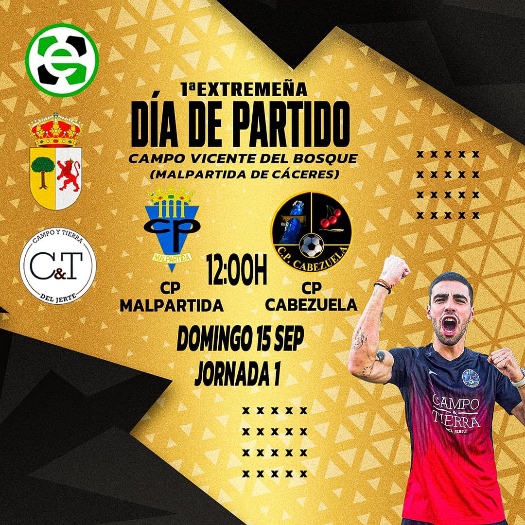 Primer partido de la temporada en el que os esperamos a tod@s animando a nuestro equipo, tendrá lugar en Malpartida de Cáceres, a las 12:00 horas, mucha suerte chicos ❤️