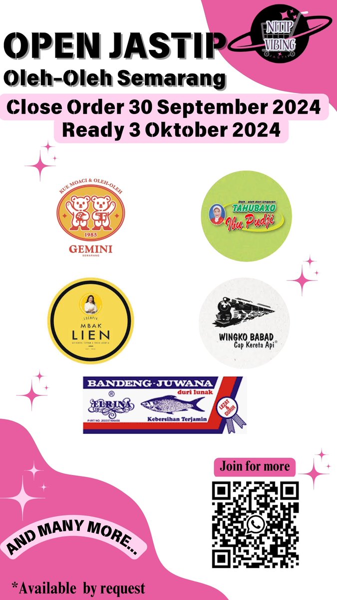 bynitipvibing's tweet photo. ‼️OPEN JASTIP OLEH OLEH SEMARANG‼️
Close PO 30 September 2024, ready 3 Oktober 2024
🚚 pengiriman dari surabaya
join grup https://t.co/WkMiIL6z60
#zonauang #zonajajan #jastipoleholeh #jastipmakanan #jastipsurabaya #jastipjatim #jastipsemarang #jastipmurah #jawatimur #infosurabaya https://t.co/cqX0w73CMW