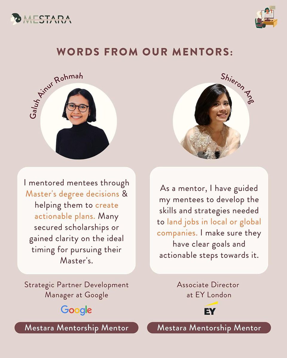 mestaracom's tweet photo. Hear what they said about Mestara Mentorship Programs!

Udah banyak banget Mentees yang merasa terbantu dan jadi batu loncatan di karier mereka locchh. And our mentors won’t bite you, they’re lovely 🥰 https://t.co/UbFOw1RMoE