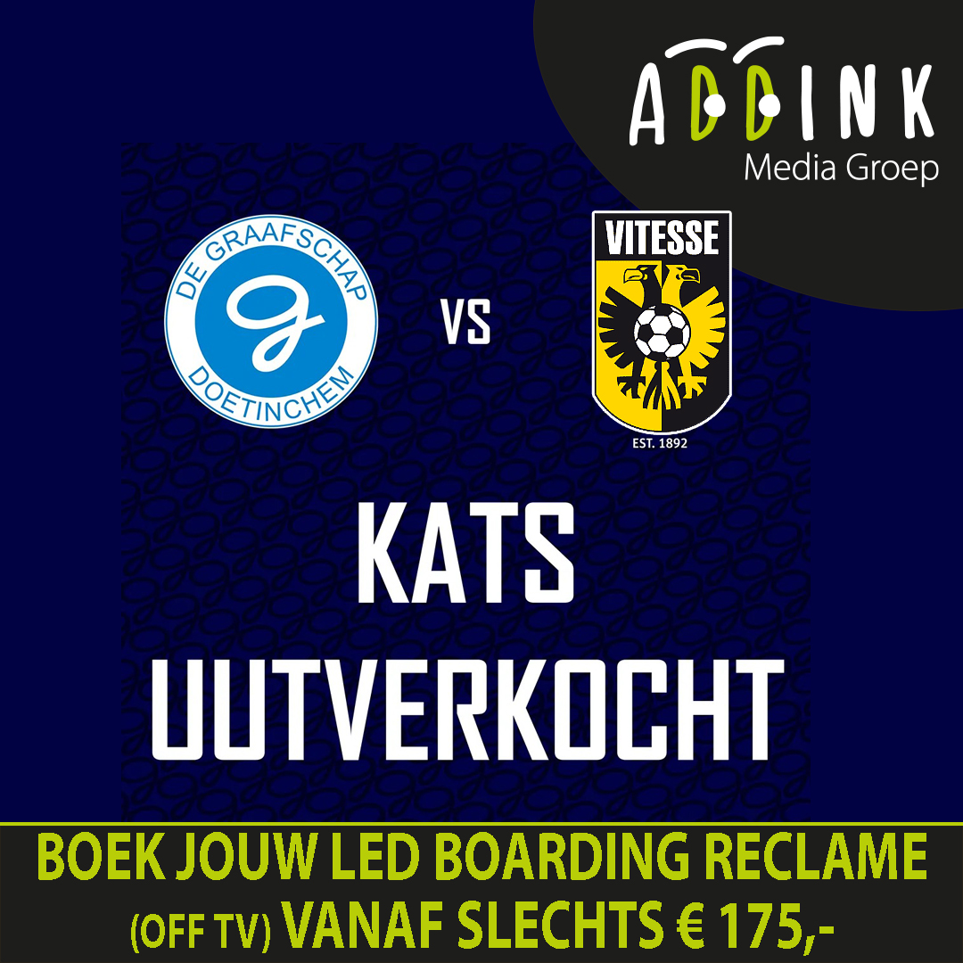 AddinkMedia's tweet image. De Graafschap - Vitesse Arnhem is Kats Uutverkocht! Adverteren op de LED Boarding (off tv) rondom deze wedstrijd? Jouw vacatures, aanbiedingen in beeld op een volle Vijverberg? Check de aantrekkelijke prijzen en mogelijkheden! Zie de link hieronder.
addink-media.nl/jouw-reclame-o…