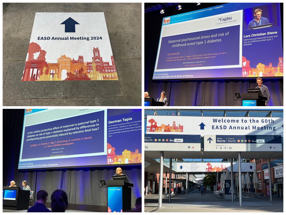 HEDIMED2020's tweet image. #EASD2024 – with a couple of HEDIMED scientists on-site 🤩Presentations by @c_stene & @GrmnTapia on Maternal psychosocial stress and #T1D & The relative protection of maternal vs paternal T1D on child’s risk of T1D. Great efforts! 🙌#HumanExposome #type1diabetes