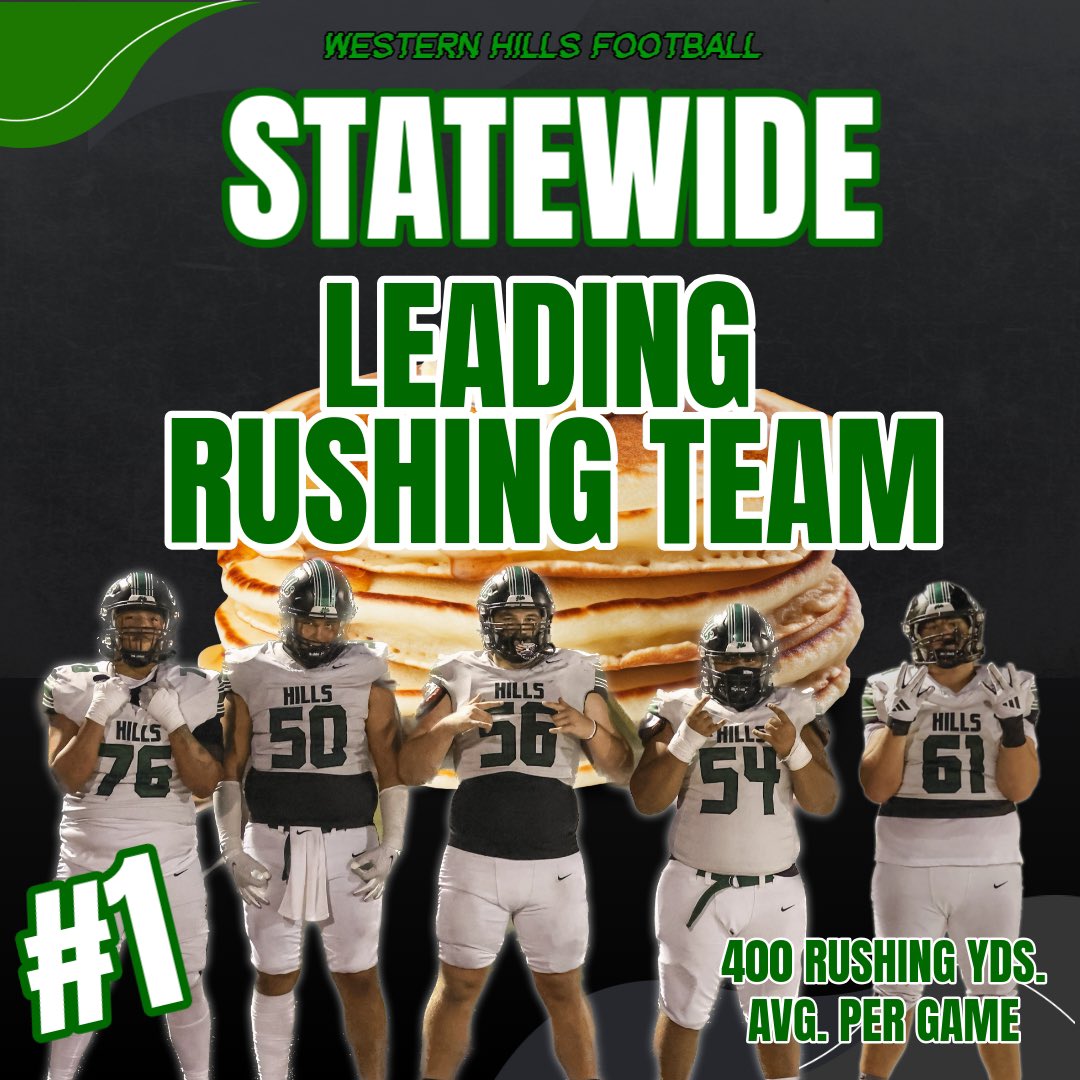 Western Hills Football (@whillsfootball) on Twitter photo The BIG GREEN WALL!
Leading all teams statewide in all classes averaging 400 yards rushing per game!
The BIG GREEN WALL averages 6’1, 289 pounds! #ELEVATE ⬛️🟩 <a href="/KYHighFootball/">KY HIGH FOOTBALL 🏈</a> The BIG GREEN WALL!
Leading all teams statewide in all classes averaging 400 yards rushing per game!
The BIG GREEN WALL averages 6’1, 289 pounds! #ELEVATE ⬛️🟩 <a href="/KYHighFootball/">KY HIGH FOOTBALL 🏈</a>