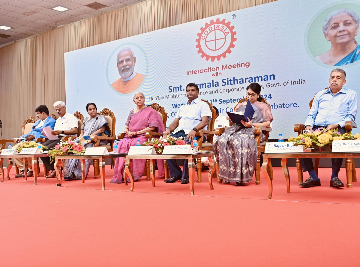Hon'ble FM engages in productive interaction with MSMEs &amp; Coimbatore Chamber of Commerce today!
Discussions focused on boosting growth, addressing challenges &amp; unlocking opportunities for small businesses &amp; entrepreneurs in the region.

The interaction demonstrated the