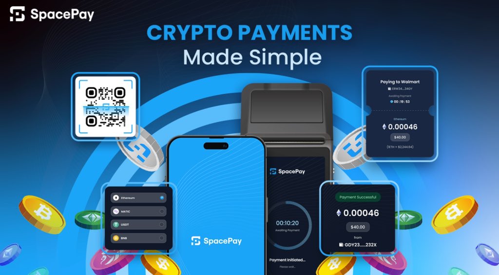 SpacePayLtd's tweet photo. SpacePay makes crypto payments easy for merchants, converting seamlessly to local currency. 

No risks, just smooth transactions. 

The future of payments is here! 💳🚀 

#Crypto #Payments #Fintech #SpacePay https://t.co/aZCBbe8BrO
