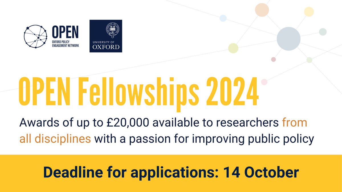 oxsocsci's tweet photo. Would you benefit from spending time with, or in, the policymaking community? Or perhaps you’d like to host a policy professional within your faculty?
Call for applications for OPEN Fellowships are now open! @oxpolicyengaged
Apply now ➡️ https://t.co/cLxLKLajKa https://t.co/I6YJPaOlnA
