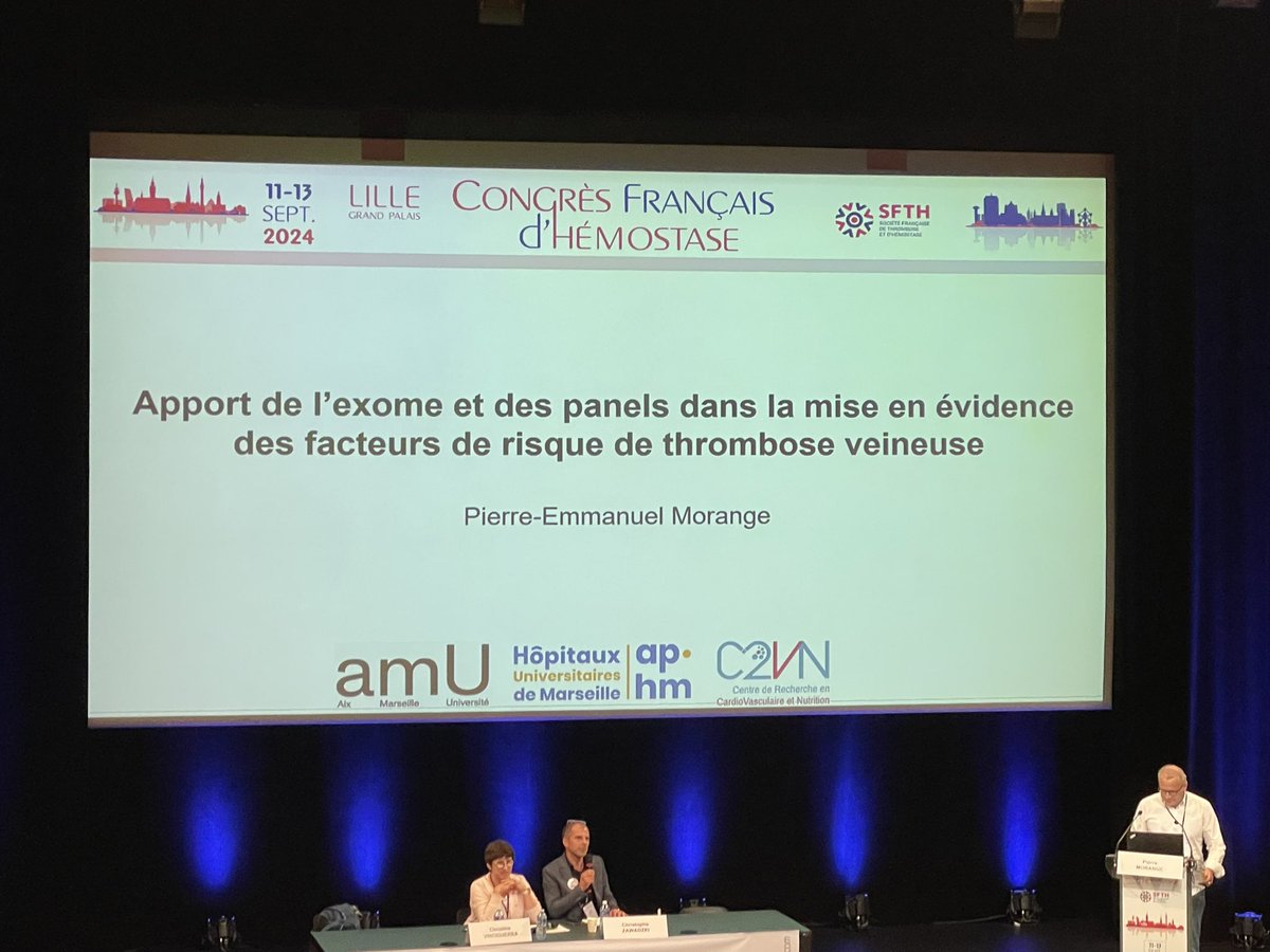 Bien sûr on ne rate pas la présentation exome/thrombose veineuse de <a href="/morange_pierre/">pierre morange</a> <a href="/reseau_c2vn/">C2VN</a> #CFH2024